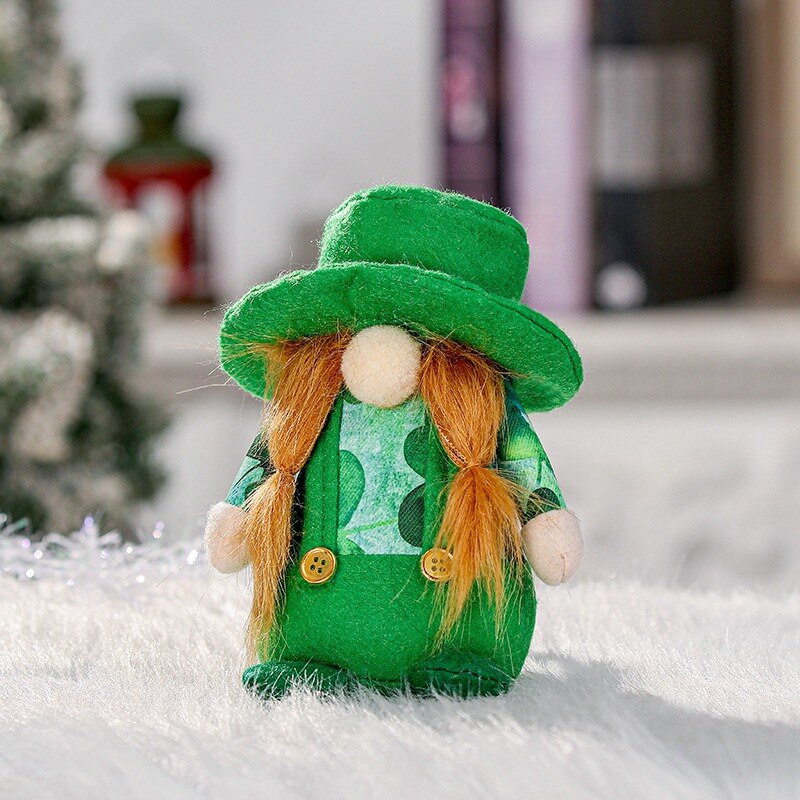 St.Patrick Day Gnome Green Hat Doll Plush Elf Decorations Handmade with Lanyard Irish Leprechaun Party Decor for Kids Gift
