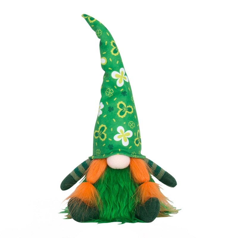 St.Patrick Day Gnome Green Hat Doll Plush Elf Decorations Handmade with Lanyard Irish Leprechaun Party Decor for Kids Gift
